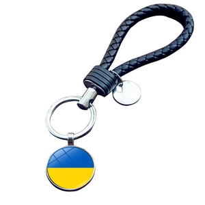 Portachiavi in Pelle PU Intrecciata Con Pendente in Vetro Emblema Bandiera Ucraina Anello in Lega di Metallo Per Borsa Chiavi Auto