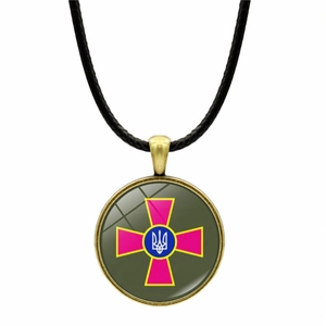 Ukraine Streitkräfte Emblem Anhänger Halskette mit Bronze-Rahmen und schwarzer Kordel