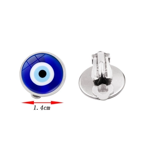 Blue evil eye clip-on earrings with 1.4cm diameter and silver-tone metal backing