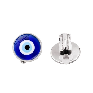 Women Vintage Evil Eye Clip On Earrings No Piercing Turkish Nazar Blue Eye Glass Cabochon Copper Alloy Earrings Jewelry