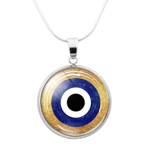 Collar Ojo Turco con colgante de cristal y cadena de serpiente de plata fina