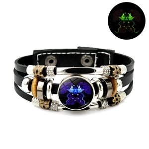 Luminous Gemini zodiac multilayer leather bracelet with glow-in-the-dark charm