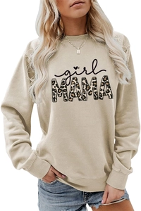 Detail of Girl MAMA print on beige crewneck sweatshirt with leopard pattern lettering