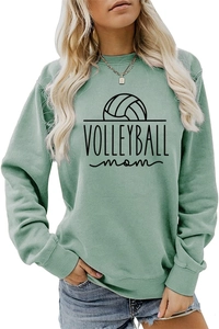 Close-up of sage green volleyball mom sweatshirt with ribbed cuffs and neck detail