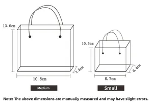 Size chart showing dimensions for small and medium dinosaur party favor candy gift boxes