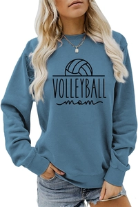 Detail of blue volleyball mom sweatshirt with ribbed cuffs and crew neck style