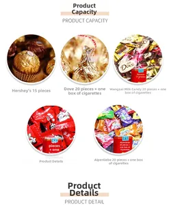 Detailed gift box capacity guide showing storage for chocolates, candies and cigarettes