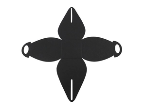 Detailed flat lay of black graduation cap gift box template with die-cut handles