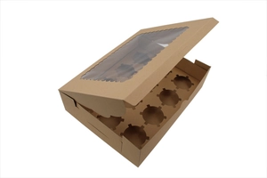 Detail der 12-Slot Kraftpapier-Muffinschachtel mit Wellenfenster und herausnehmbarem Inlay