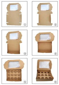 Montageschritte für 12er Kraftpapier-Cupcake-Box mit Fenster und herausnehmbarem Inlay