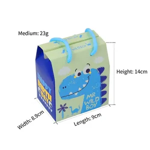 Cute dinosaur cartoon candy box for baby birthday party with dimensions 9x8.9x14cm