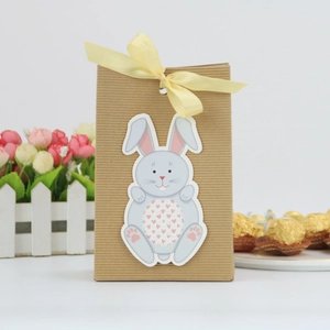 Easter Bunny Kraft Paper Gift Bag With Ribbon Bow Cute Cartoon Rabbit Treat Box For Holiday Party Celebration European Style Candy Packaging