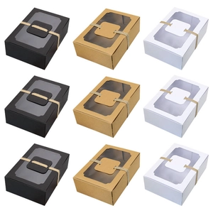 Large Kraft Paper Cake Box With PVC Window Hemp Rope And Tags For Cookies Candy Wedding Party Favor Gift Wrapping Box
