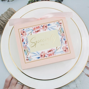 Pink floral European drawer gift box with silk ribbon for wedding party favors