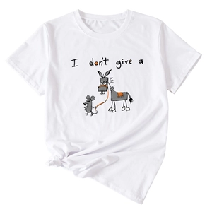 Detail of the white cotton T-shirt featuring a cartoon print and front knot detail