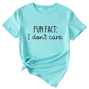 Light blue Fun Fact I Don't Care slogan t-shirt with crew neck and short sleeves