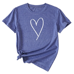 T-shirt femme à col rond et manches courtes avec motif cœur et nœud latéral élégant
