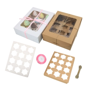 Cupcake-Box Mit Transparentem Fenster Kraftpapier Weißer Karton Muffin-Box Inklusive Innenschale Und Band Für Bäckerei Party Haus