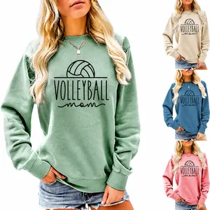 Women Crewneck Sweatshirt Cotton Blend Long Sleeve Volleyball Mom Graphic Print Casual Pullover Streetwear Athletic Top