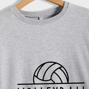 Grey cotton volleyball graphic tee with ribbed crew neck and black VOLLEYBALL print