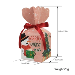 Pink snowman Christmas gift box with red ribbon and snowflakes, 19.5x9cm size detail