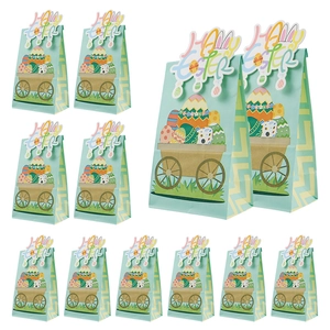 10er-Set Oster-Geschenktüten mit Happy Easter-Wagenmotiv aus hellgrünem Papier