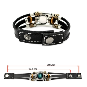 Capricorn luminous punk leather bracelet with bronze beads and adjustable snap closure