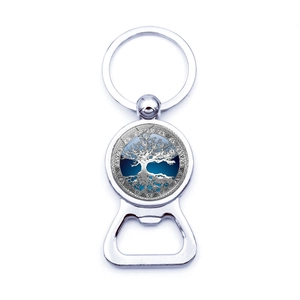 Porte-clés Décapsuleur Arbre De Vie Vintage Alliage De Zinc Verre Gemme Du Temps Pendentif En Métal Pour Cadeau Fête
