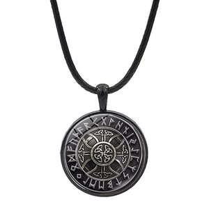 Nordic Viking Odin compass necklace with Elder Futhark runes on a vintage silver pendant