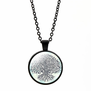 Collier Arbre de Vie avec pendentif en alliage noir et breloque cabochon artistique