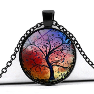Collier Arbre de Vie avec pendentif en alliage noir et motif artistique en verre