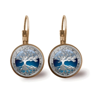 Vintage Levensboom Cabochon Glas Hefboomsluiting Oorbellen Antiek Brons Legering Natuur Thema Sieraden Voor Vrouwen Cadeau