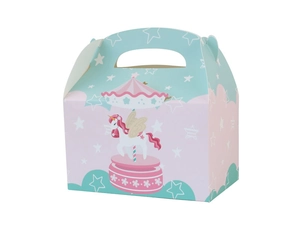 Detail of unicorn carousel gift box with handle for candy cookies and party favors
