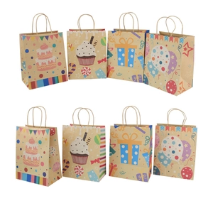 Kraft Paper Gift Bags With Handles Birthday Party Favor Bags For Cupcake Balloon Design Portable Shopping Bags