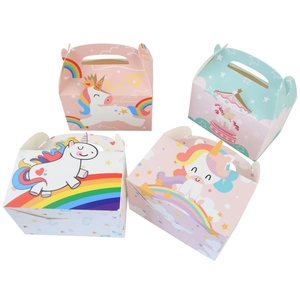Set of four 4-in-1 cute unicorn candy gift boxes with rainbow patterns and handles