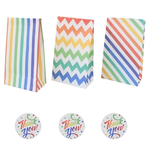 Regenboogstrepen Vetvrij Kraftpapier Zakken Met Thank You Stickers Vierkante Bodem Voedselverpakking Geschenkzakken Voor Feest Bruiloft