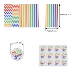 Regenboog gestreepte kraftpapier zakken met Thank You stickers voor verpakking, 22,8x12cm