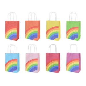 Rainbow Paper Gift Bags With Handles For Party Favor Birthday Wedding Kraft Paper Goody Bags Small Handle Bags Multicolor