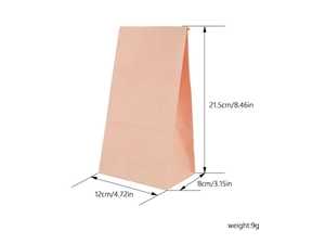 Detail view of pink greaseproof paper food bag showing 12x8x21.5cm dimensions and size info