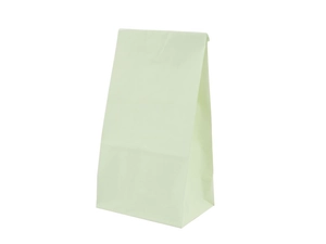 Detail view of light green oil-proof paper bag with square base for food packaging