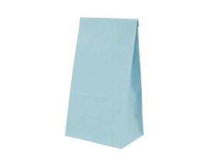 Detailed view of light blue eco-friendly paper bag with gusset and flat bottom