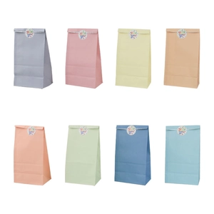 Multicolor Kraft Paper Bags Set With Thank You Stickers Oil-Proof Food Packaging Bags For Party Wedding Bakery Cookie Bread Candy Treat Bags
