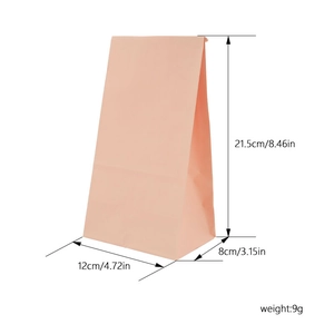 Pink kraft paper bag for food or gift packaging with dimensions 21.5x12x8cm and 9g weight