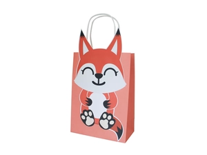 Detailansicht der Geschenktüte mit Fuchs-Motiv und weißen Tragegriffen aus Papier