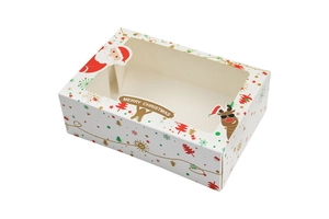 Christmas gift box with clear window featuring Santa and reindeer on white cardstock