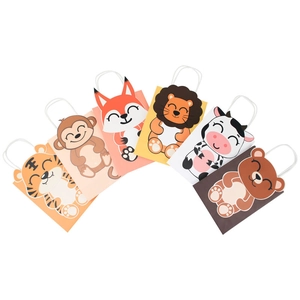 6er-Set Cartoon-Geschenktüten aus Papier mit Tiermotiven wie Löwe Fuchs und Kuh