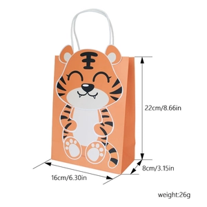 Orangefarbene Geschenktüte aus Papier mit Tiger-Motiv und Henkel für Kinderfeste