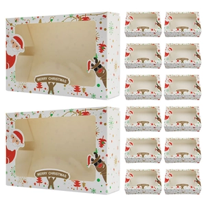 Christmas white cardboard boxes with clear window and festive reindeer illustrations