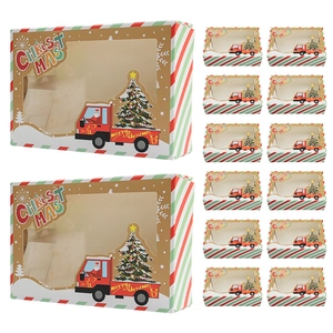 Christmas window gift boxes with festive red truck and Santa Claus patterns, 14-piece set