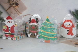 Boîtes cadeaux de Noël transparentes en PVC avec motifs de père Noël et renne et poignées